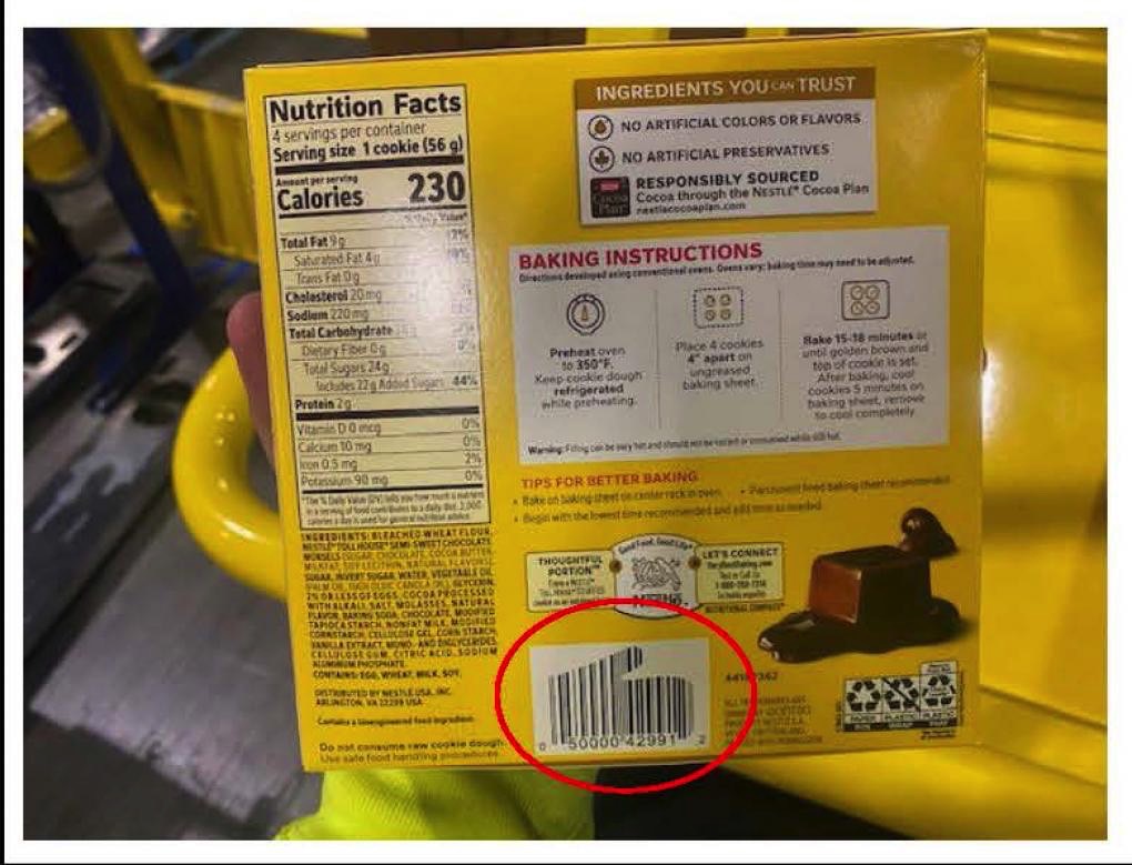 Nestlé Chocolate Chip Cookie Dough recall: Rear side of the package.