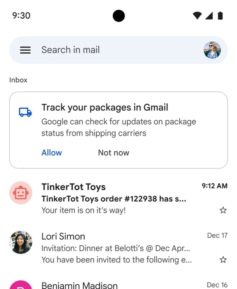 Gmail gets package tracking just in time for the holidays