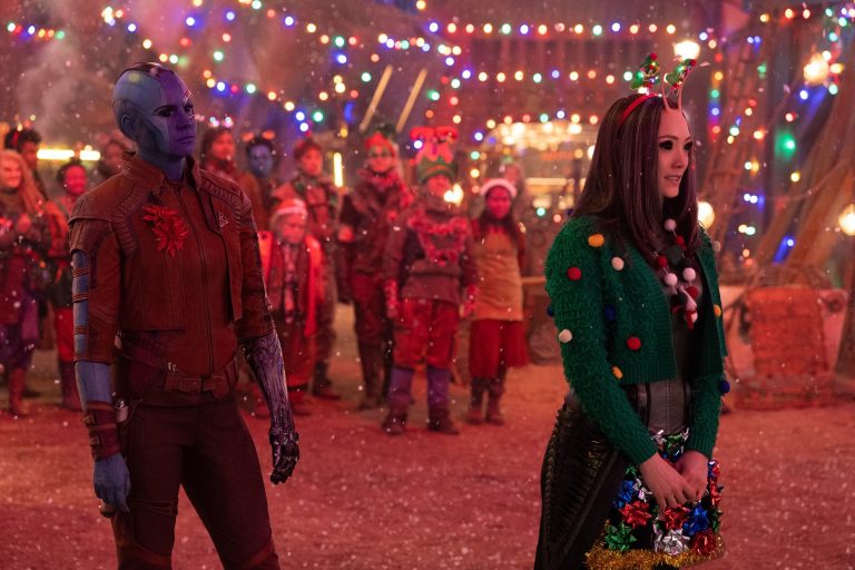 (L-R): Karen Gillan as Nebula and Pom Klementieff as Mantis in Marvel Studios' The Guardians of the Galaxy: Holiday Special.