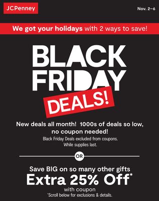 JCPenney Black Friday list of deals valid through 11/30