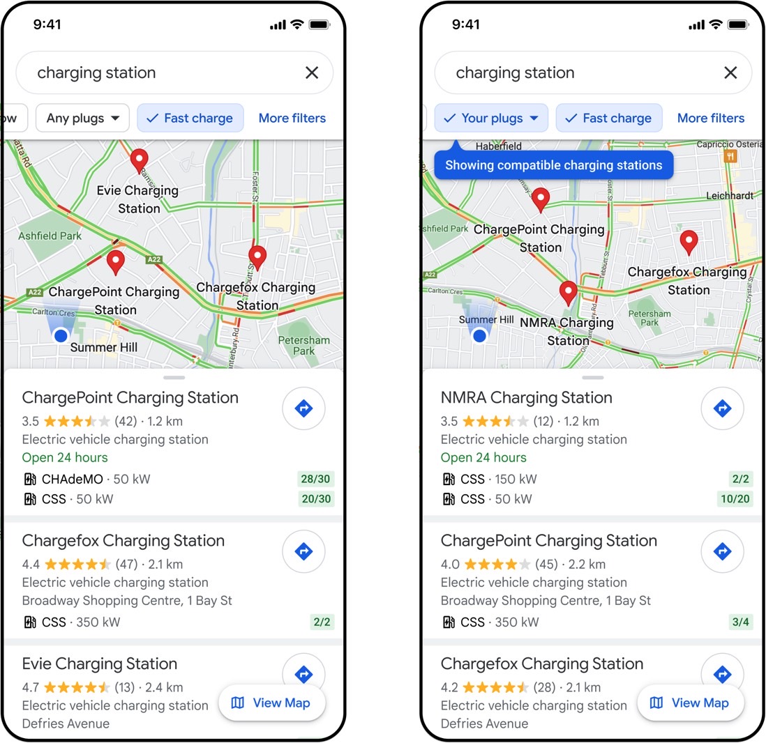 Google Maps search has new EV charging filters.