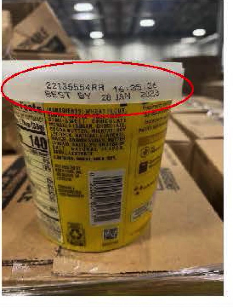 Nestlé edible cookie dough recall: Back side of product package, showing the location of batch codes and best-by dates.