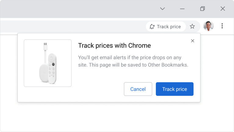 Google Chrome price tracking feature.