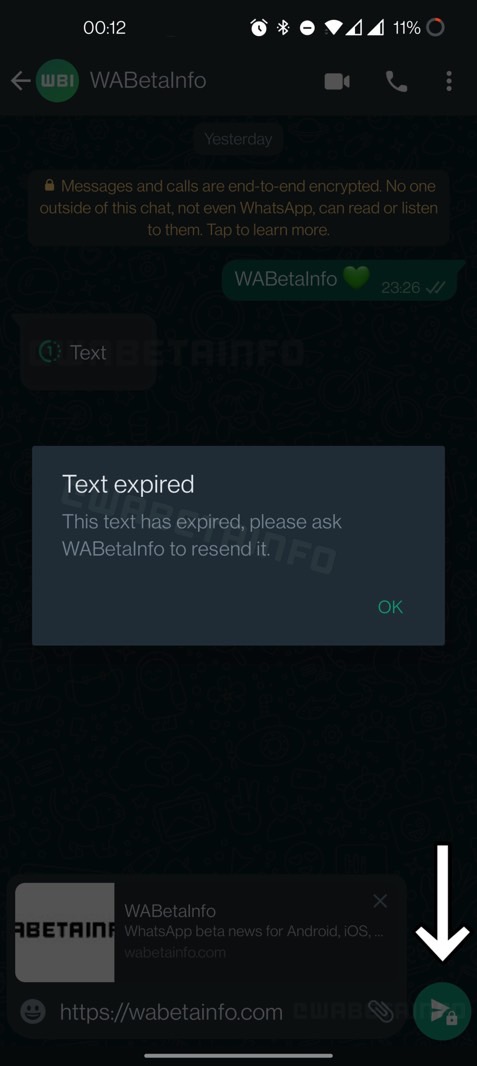 WhatsApp View Once support for text messages.
