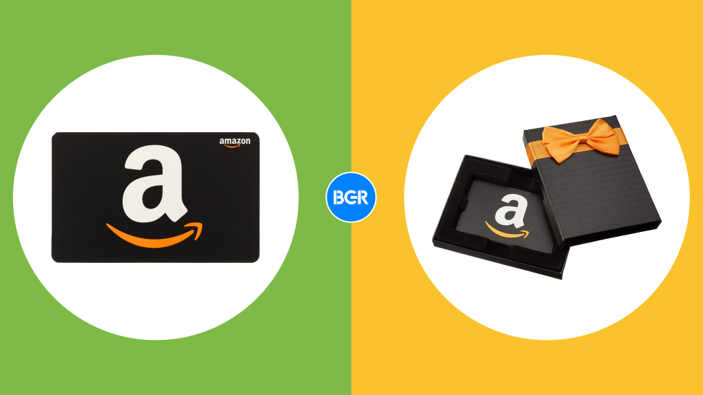 An Amazon gift card on a green and yellow background about deals