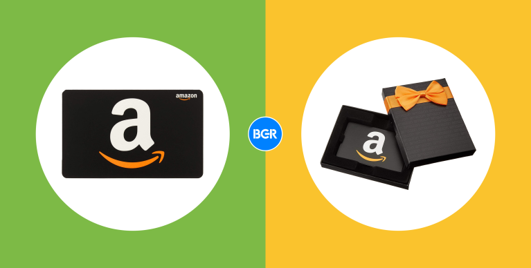 An Amazon gift card on a green and yellow background about deals