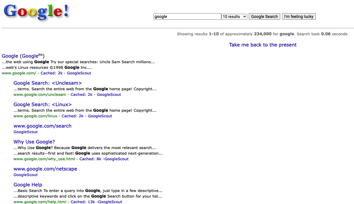 Google Search results like it's 1998.