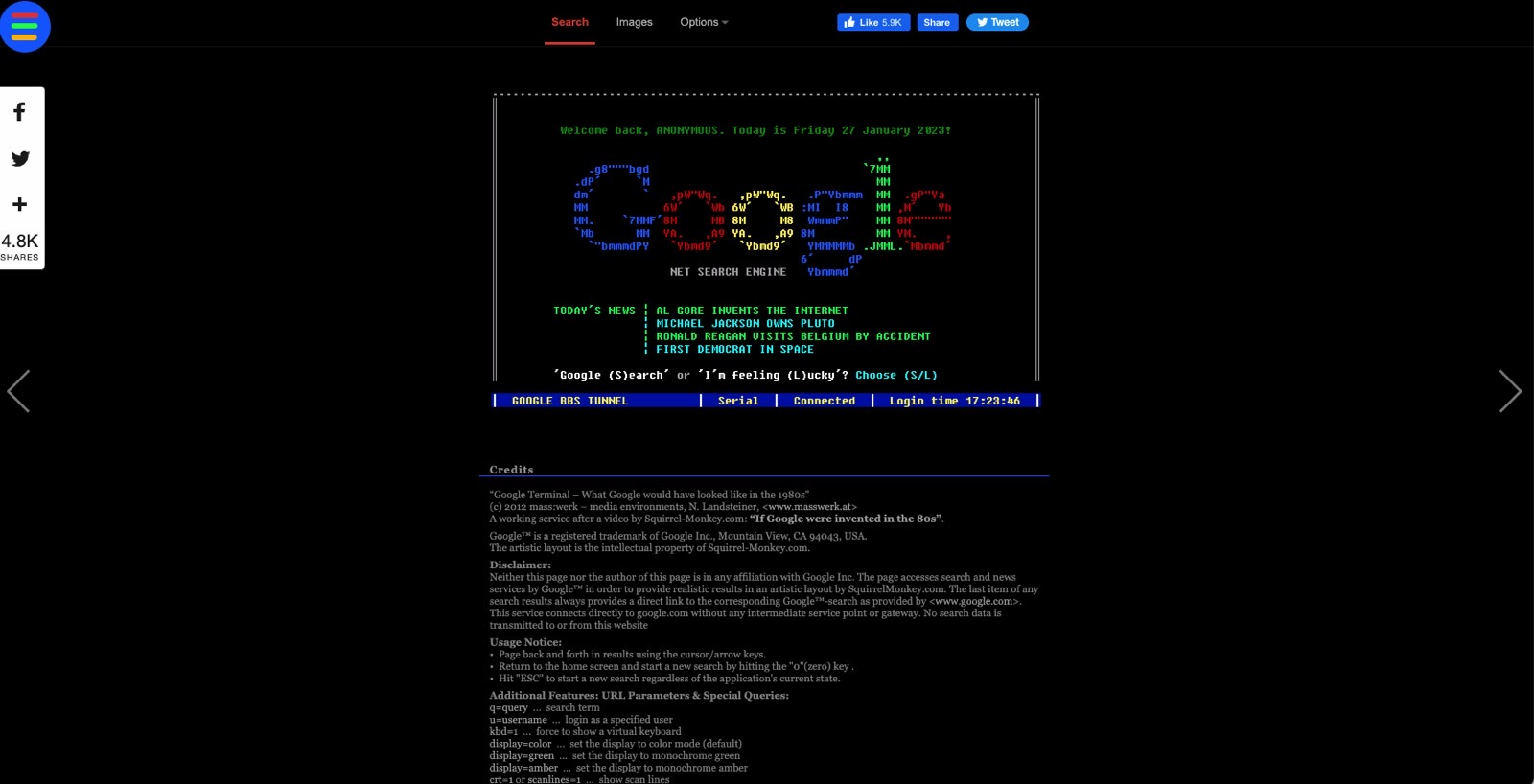 Google Search shown in a Terminal design.