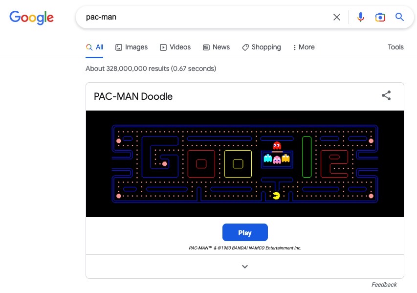 Play Pac-Man in Google Search.