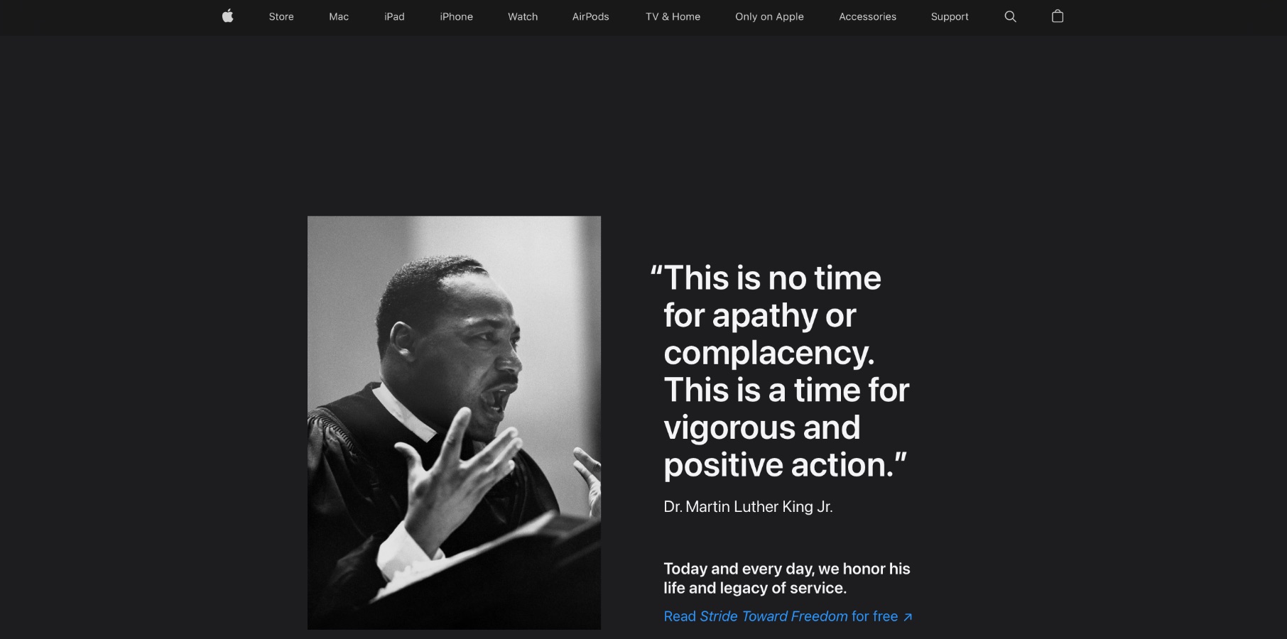 Apple celebrates Martin Luther King Jr. Day on its homepage