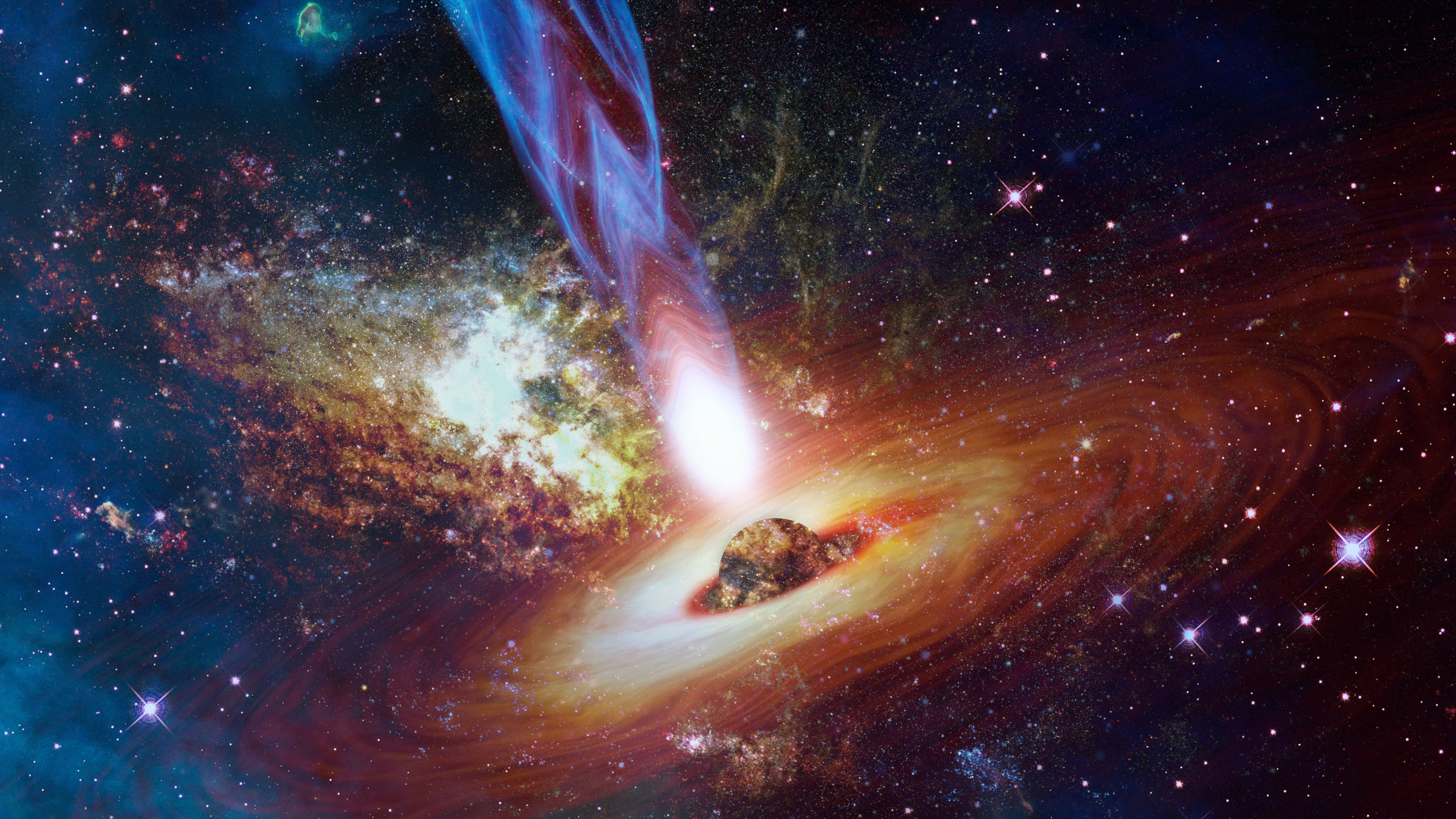 Astronomers spotted a long jet shooting out of a quasar 7.5 billion  light-years away