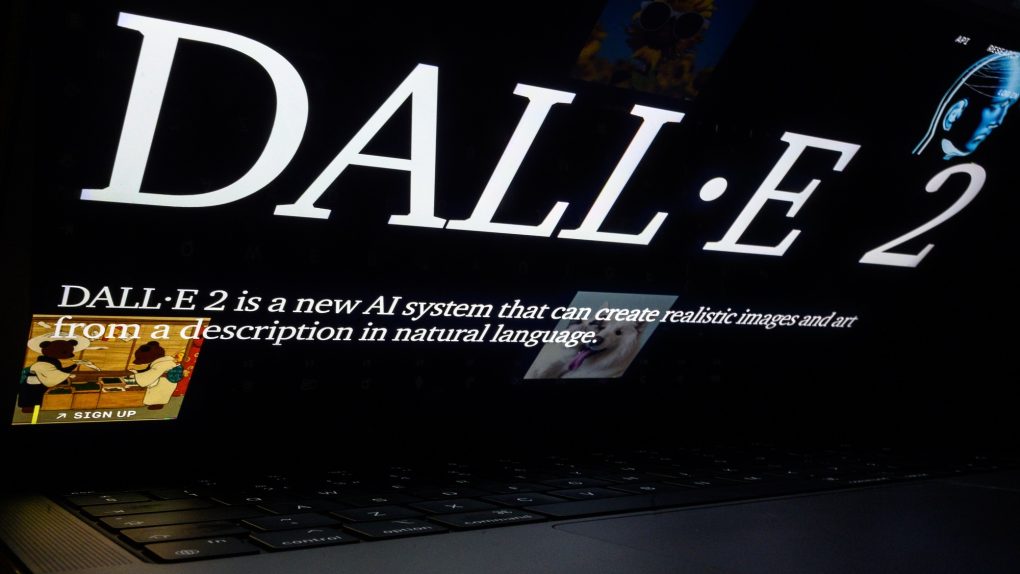 In this photo illustration, the logo to the OpenAI "Dall-E" AI image generation app is seen on a laptop screen on February 03, 2023 in London, England.