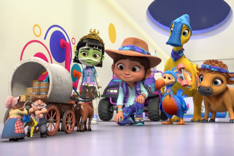 ASHLYN MADDEN as ISMAT, IARA NEMIROVSKY as RIDLEY JONES, DAVID ERRIGO JR. as DUDLEY, TYLER SHAMY as DANTE, and EZRA MENAS as FRED in episode 112 of RIDLEY JONES.