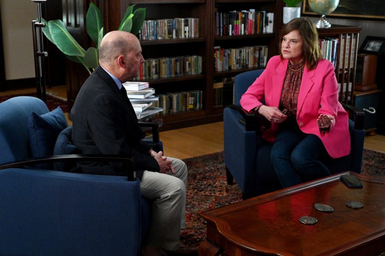 (L-R): Jennifer Palmieri interviews Admiral James Stavridis in The Circus.
