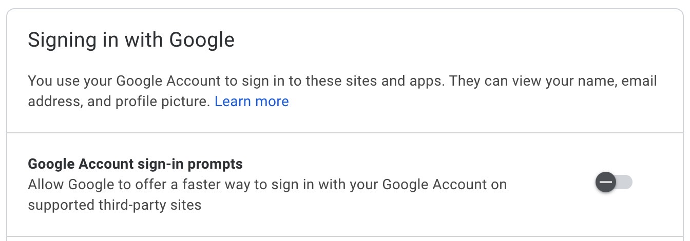 How to stop obnoxious google sign in prompts? - Google Account