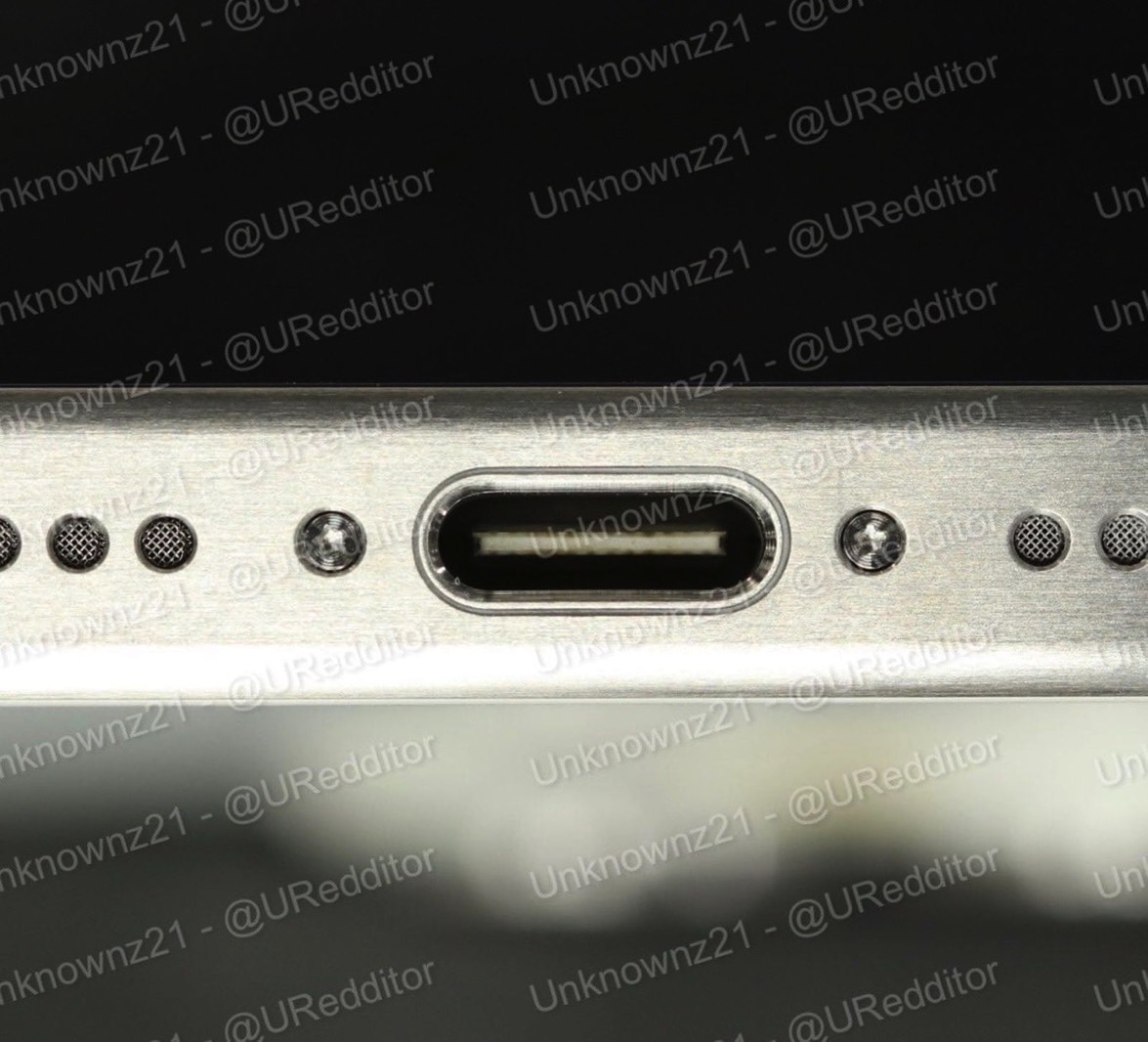 Image showing the iPhone 15 Pro's purported USB-C connector.