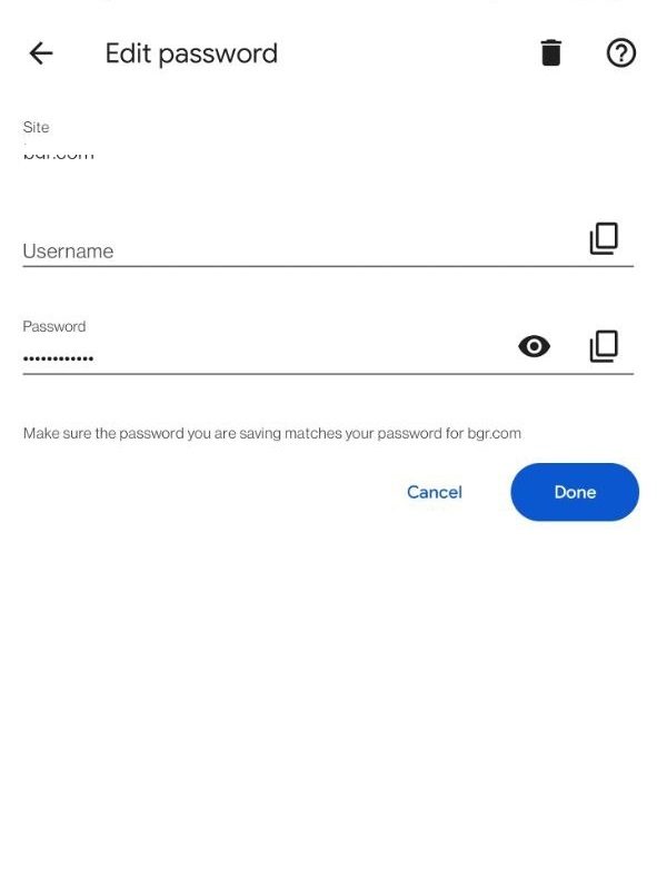 Edit password option on Google chrome for Android