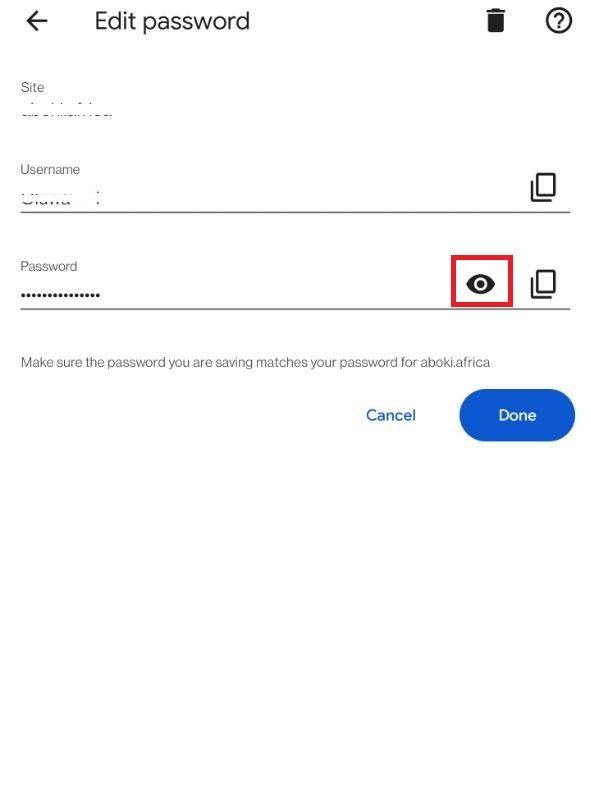 eye icon to view saved passwords on Chrome