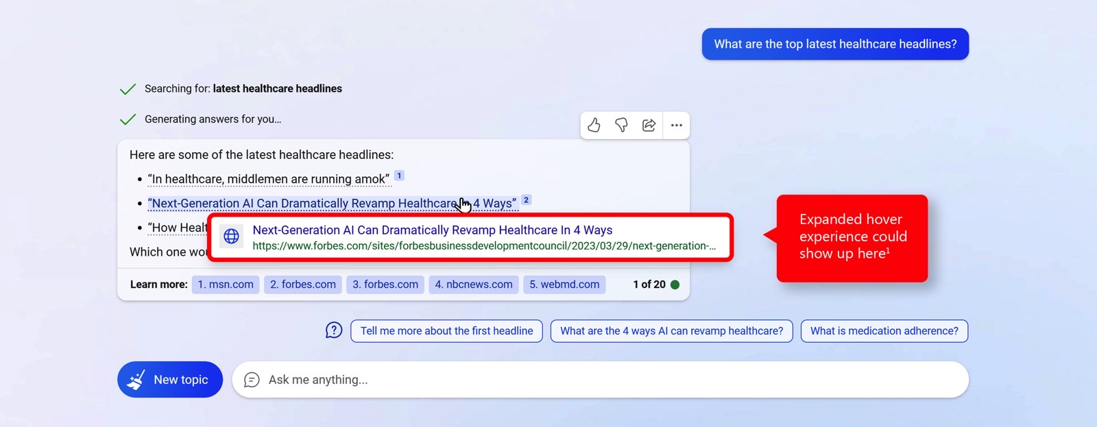 Microsoft's example of ads placement in Bing Chat.