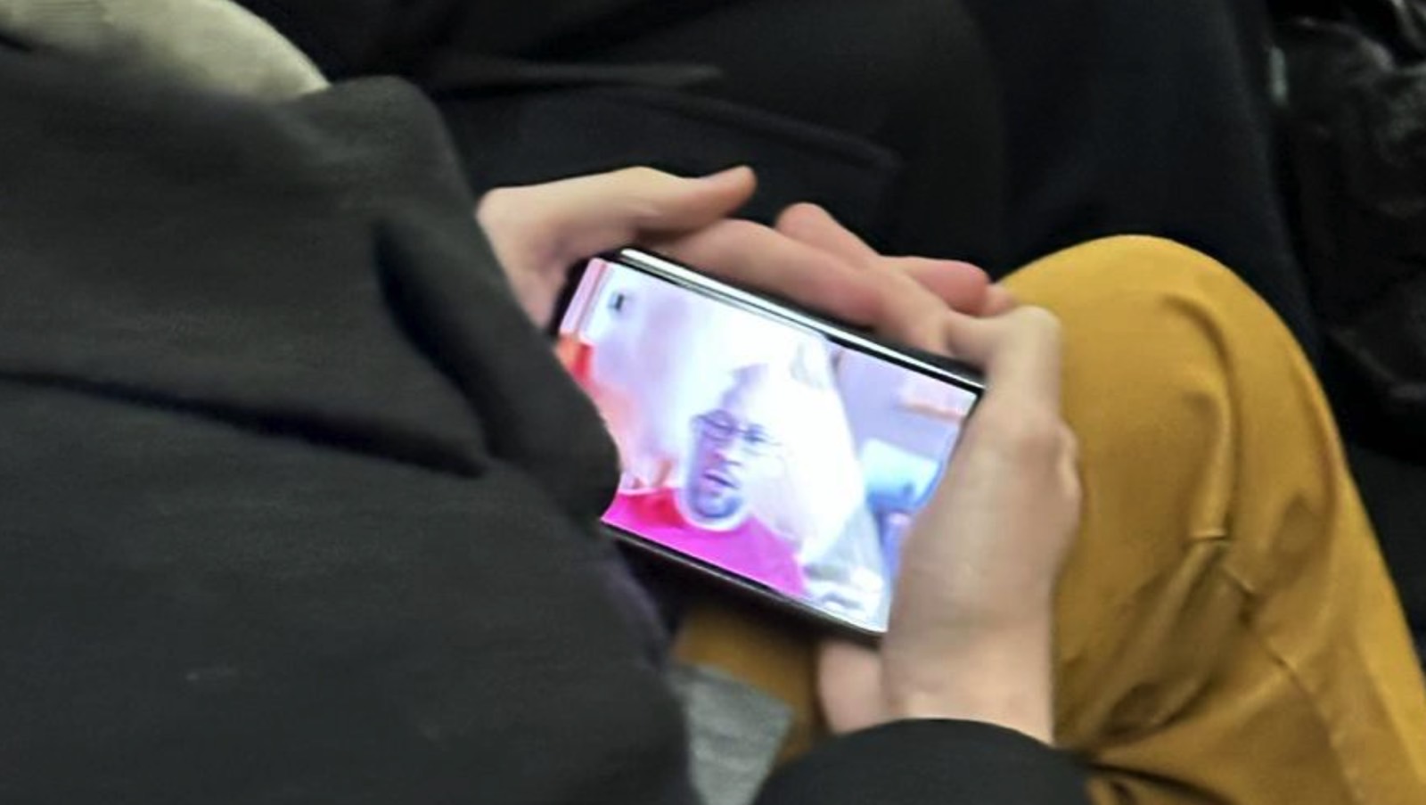 Purported Google Pixel Fold foldable phone spotted on a train in New York.