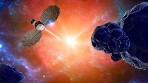 NASA Lucy probe traveling through Trojan asteroids