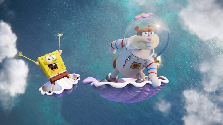 Saving Bikini Bottom: The Sandy Cheeks Movie - (L-R)  SpongeBob SquarePants (voiced by Tom Kenny) and Sandy Cheeks (voiced by Carolyn Lawrence).