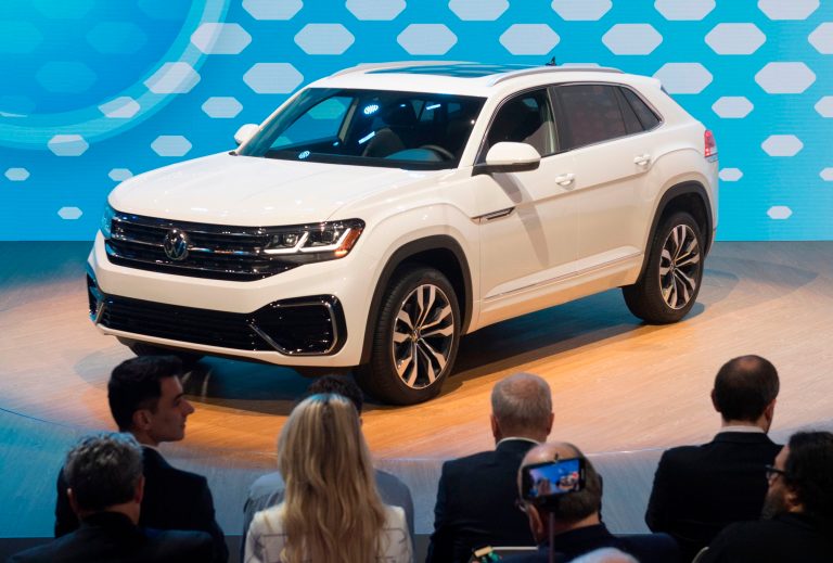 The Volkswagen Atlas Cross Sport car on display at the 2019 Los Angeles Auto Show in Los Angeles, California on November 20, 2019.