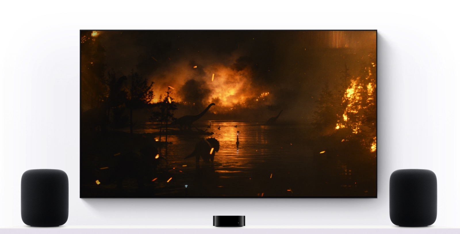 Apple TV and HomePods connected to a TV.