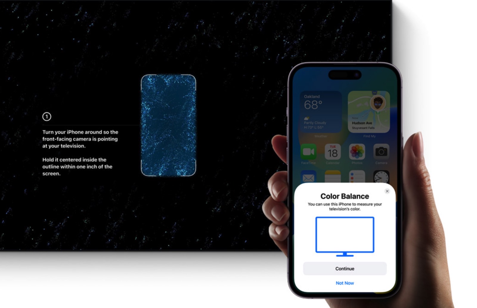 Calibrating TV display using Apple TV and iPhone.