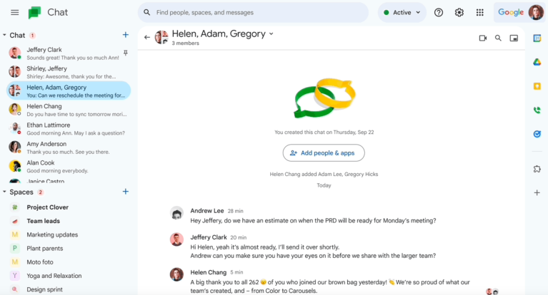 Google Chat redesign in April 2023