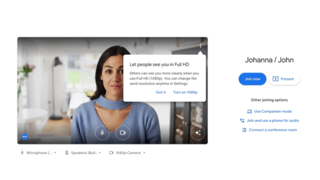 Google Meet 1080p option