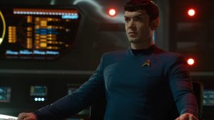 Ethan Peck as Spock in Star Trek: Strange New Worlds.