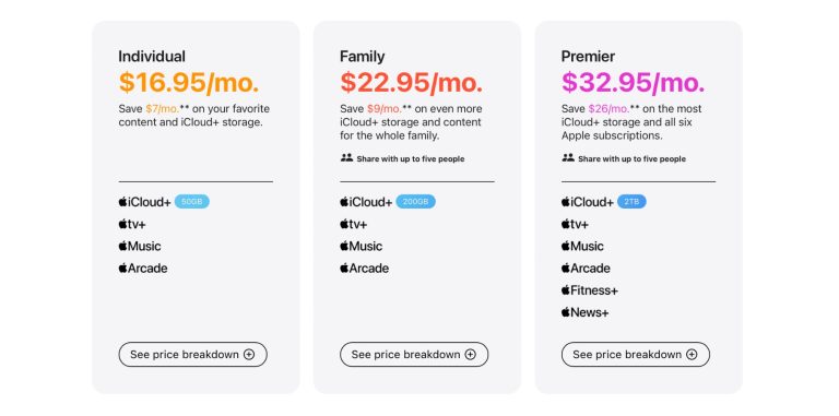 Apple One subscription prices