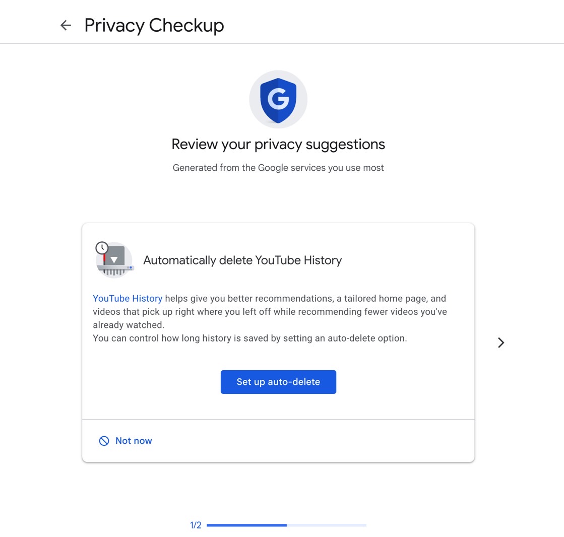 Google Privacy Checkup vous donnera des suggestions.