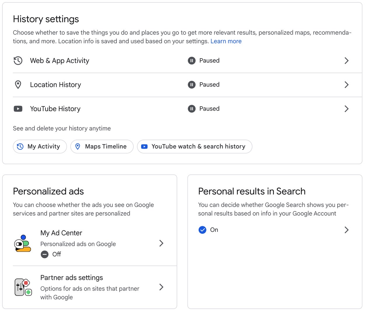 A part of the Privacy & personalization menu in your Google account.