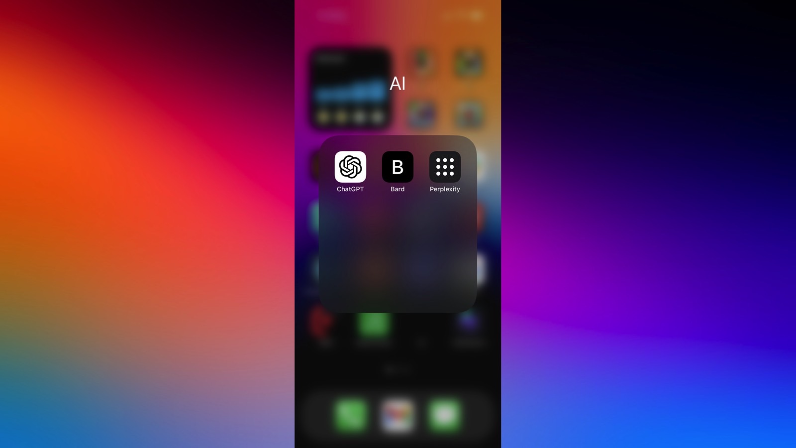 An app folder on iPhone containing AI apps, including the Google Bard Safari shortcut.