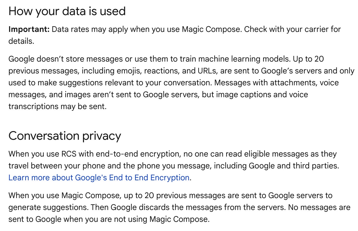 Google Messages' Magic Compose AI feature breaks encryption.