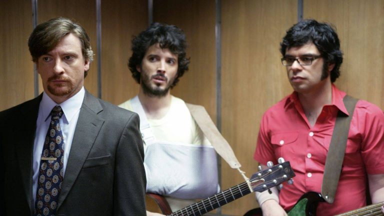 Rhys Darby, Bret McKenzie, and Jemaine Clement in Flight of the Conchords.