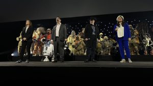 Kathleen Kennedy, James Mangold, Dave Filoni, and Sharmeen Obaid-Chinoy at Star Wars Celebration 2023.
