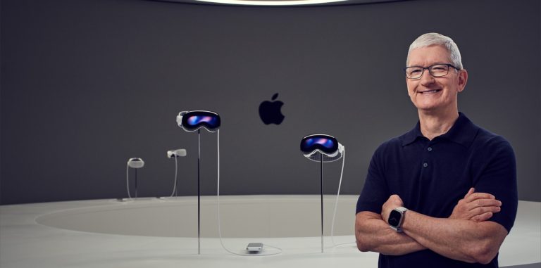 Apple CEO Tim Cook besides Vision Pro spatial computer after WWDC 2023 keynote