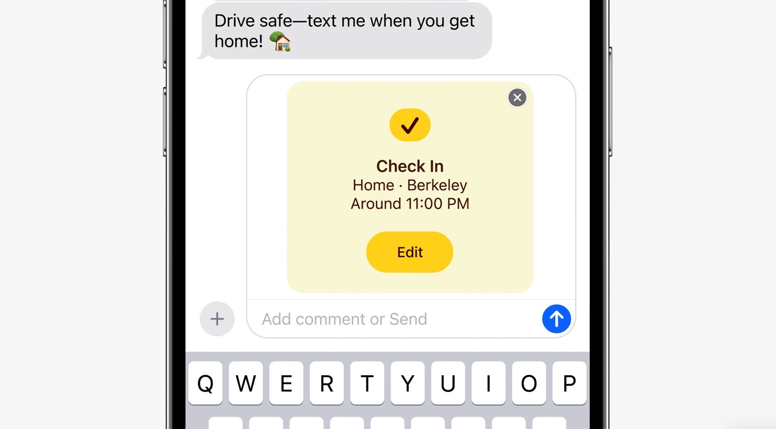 iOS 17's new Check In security feature in Messages.
