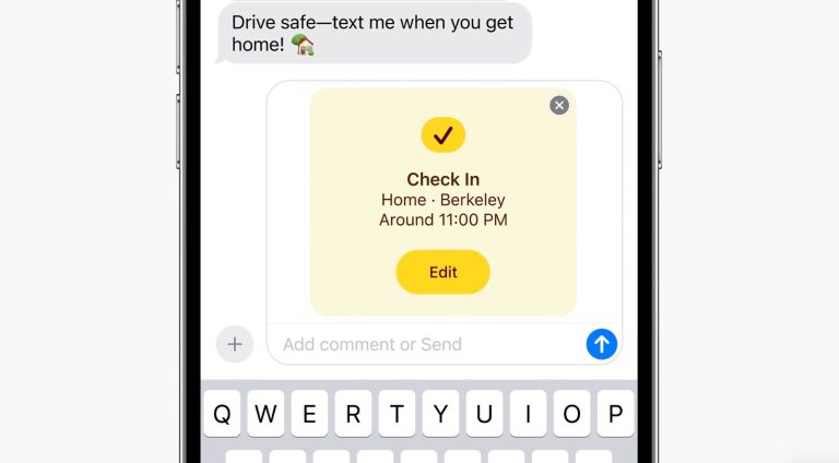 iOS 17's new Check In security feature in Messages.