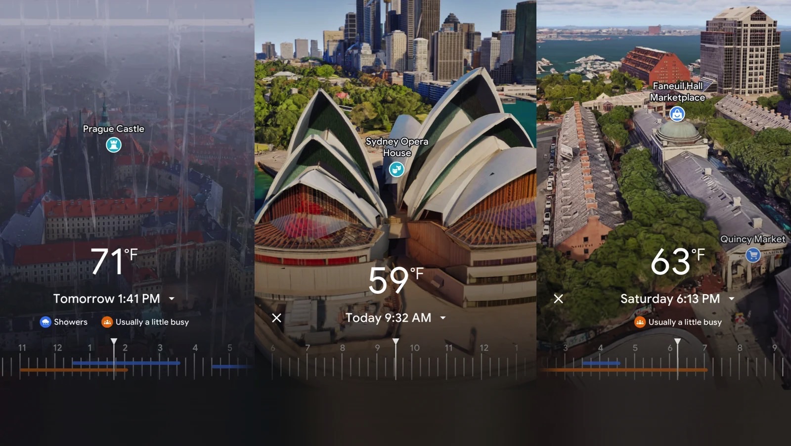 Google Maps: examples of Immersive View experiences.