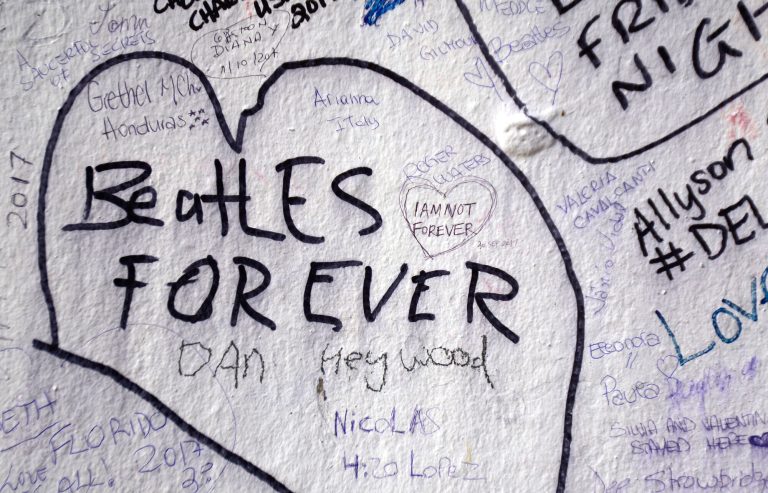 Graffiti messages outside The Beatles' Abbey Road studio