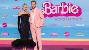 Margot Robbie and Ryan Gosling at the premiere of Barbie.