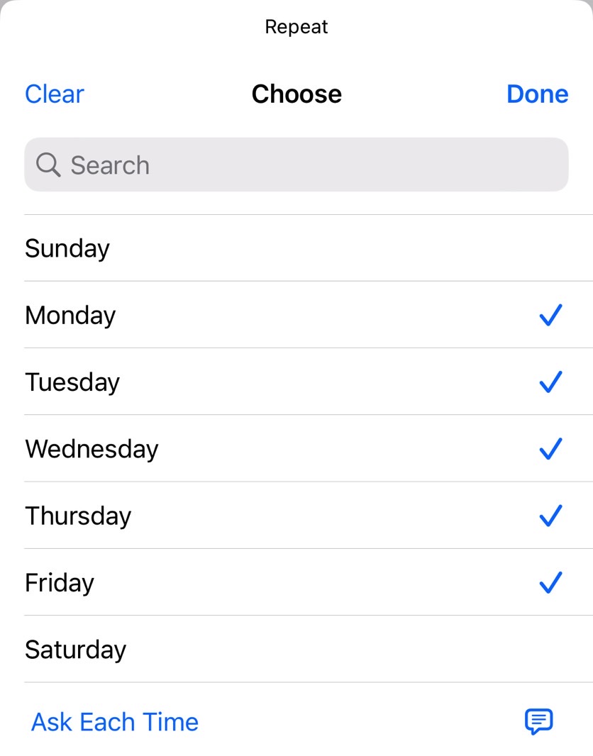 Choose when the iPhone alarm automation to repeat its behavior.