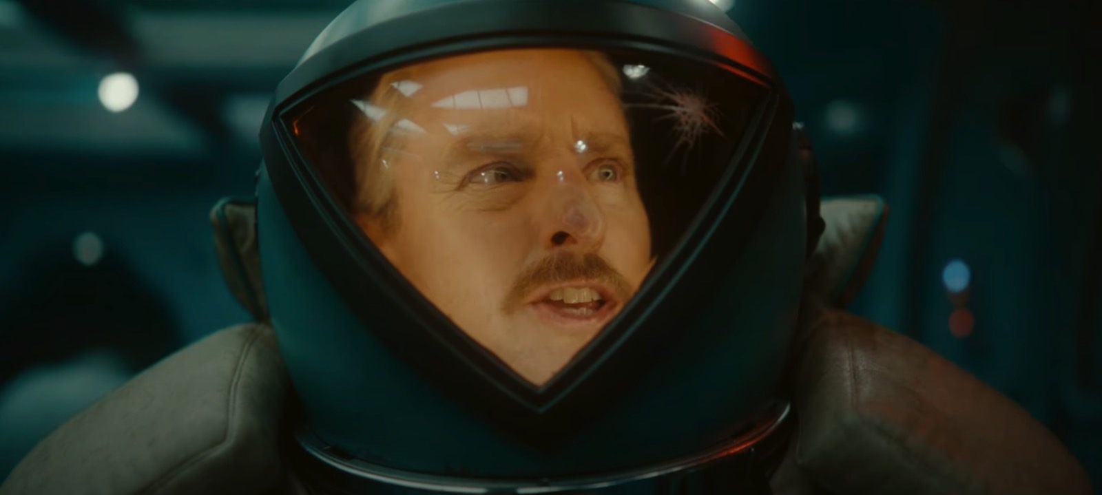 Mobius (Owen Wilson) wearing a cracked not-space suit before a Sacred Timeline-fixing mission.