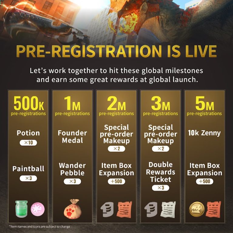 Monster Hunter Now pre-registration rewards.