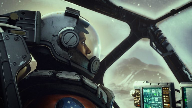 Starfield pilot in a cockpit.