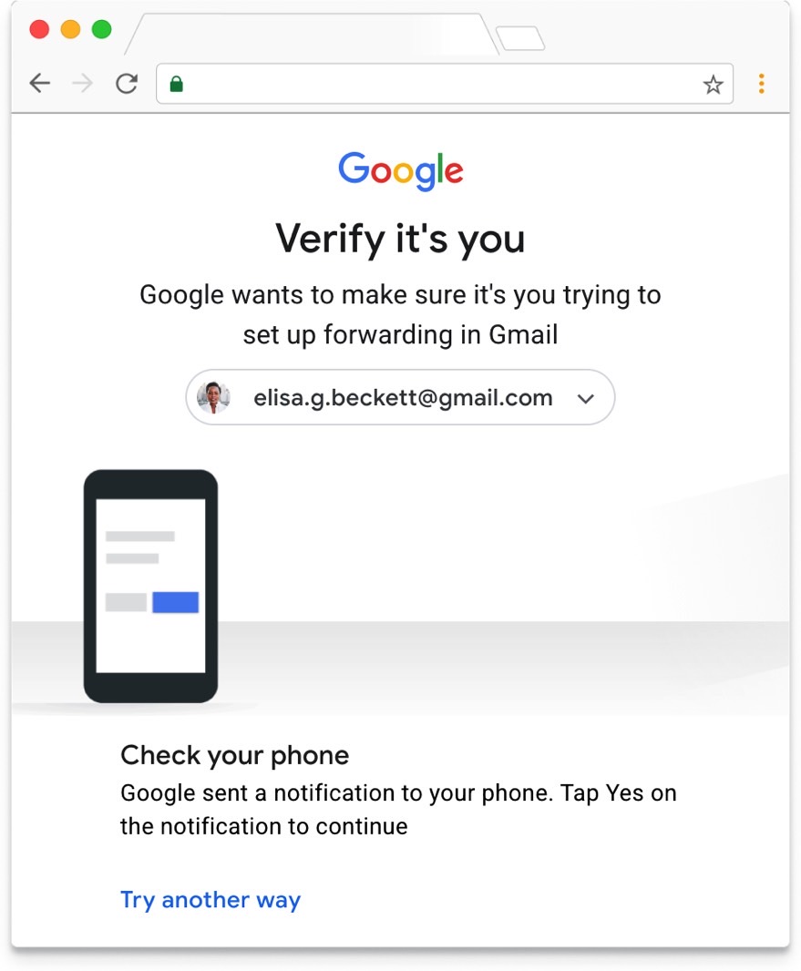 A Gmail Verify it's you prompt.